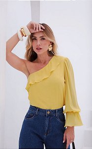 Blusa Um Ombro Babados Donna Ritz