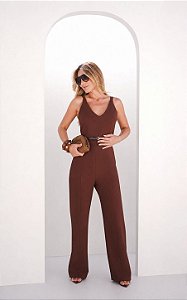 Macacão Em Alfaiataria Twill Com Cinto Couro Donna Ritz