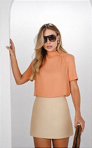 Blusa Em Crepe Gola Alta Com Franzido Donna Ritz