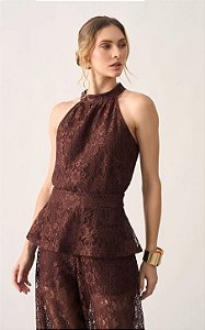 Blusa Em Renda Floral Com Gola Alta Milalai