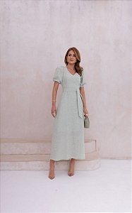 Vestido Midi Laise Com Mangas E Amarração