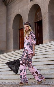 Camisa Gola Alta Em Viscose Estampado Flores