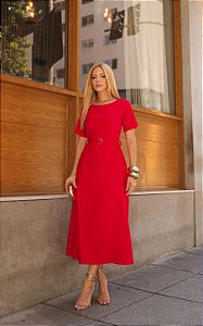 Vestido Midi Alfaiataria Com Cinto Faixa