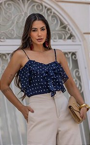 Alça Em Chiffon Poá Com Babados