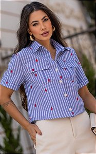 Camisa Cropped Em Stripe Life