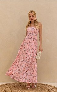 Vestido Midi Floral Decote Nuvem Em Alfaiataria