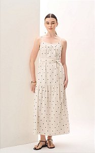 Vestido Midi em Viscose Misto e Bolinhas em Relevo Milalai