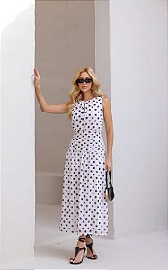 Vestido Midi Crepe Estampa Poá