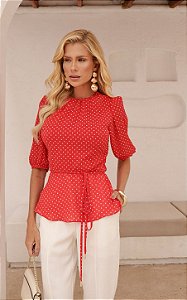 Blusa Peplum em Crepe Poá Amarração