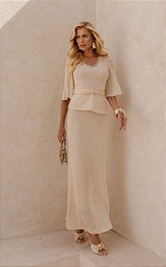 Conjunto Saia E Blusa Renda Com Cinto
