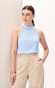 Regata Halter Em Crepe Com Renda Milalai