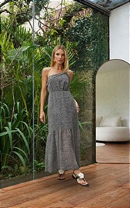 Vestido Longo Chiffon Um Ombro Aviamento