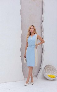 Vestido Tubo Bicolor Regata Com Cinto