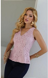 Regata Renda Decote V Peplum