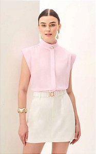Camisa Crepe Gola Alta E Botão Orgânico Milalai