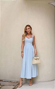 Vestido Midi Decote Coração Com Pregas Milalai