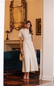 Vestido Chemise Polo em Alfaiataria com Cinto Elástico