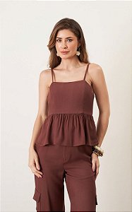 Regata Em Viscose Peplum e Alça Fina Milalai