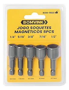 JOGO SOQUETE MAGNETICO 5PÇS   1/4 - 5/16 - 3/8 - 7/16 - 1/2