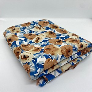 Tecido Viscose Florido Marrom e Azul 1,40x1,00m Confecção de Roupas