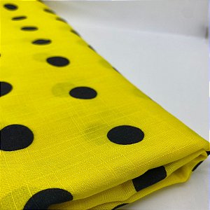 Tecido Viscolinho Amarelo Poá Preto 1,40x1,00m 100% Poliéster