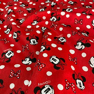 Tecido Tricoline vermelho Minnie 1,48m Disney