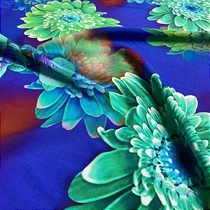 Tecido Viscose Azul Estampa Digital Flor Orquídea 1,48m Roupas Femininas
