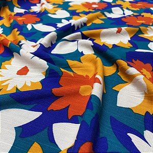 Tecido Viscolinho Azul Floral Estampa Farm 1,50m Roupas Femininas