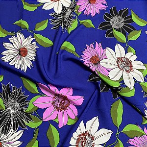 Tecido Viscose Estampada Florence Azul 1,45m Confecção de Roupas Floral