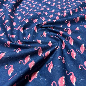 Tecido Tricoline Azul Estampa Flamingos 1,40m Artesanatos
