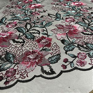 Tule Bordado Coreano Floral Liberty 1,30m Fios 3D Para Vestidos Femininos