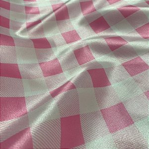 Teciod Cetim Estampado Xadrez Rosa 1,40m Para Roupas Femininas