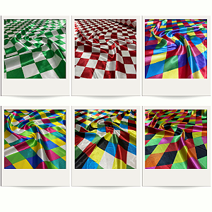 Tecido Cetim Estampado Losangos Coloridos 1,40m Festas e Fantasias