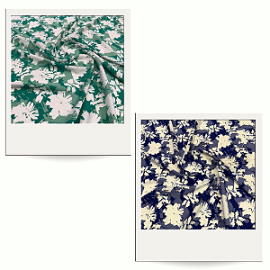 Tecido Viscolinho Floral Arte Verde e Azul 1,50m P/Roupas Femininas
