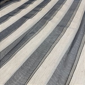 Tecido Voil Trabalhado Listrado Preto e Bege Dublin 3,00x1,00m Para Cortinas