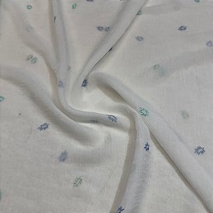 Tecido Voil Amassado Bordado Branco Folhinhas 2,70x1,00m Cortinas