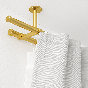 Kit 2 Suportes Duplo de Teto Alongado Dourado para Cortina 19x28mm Decorativos