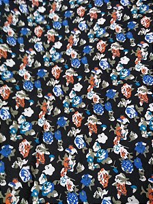 Tecido Tricoline Floral fundo preto novo 1,40x1,00m