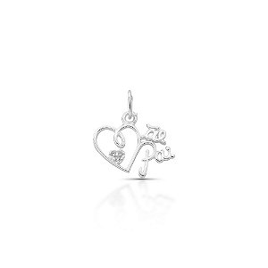 Pingente de Prata Coração Pai e Mãe com Zircônia