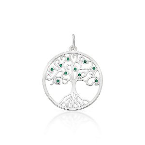 Pingente de Prata Árvore da Vida Vazado com Zircônias Verdes