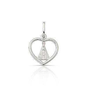 Pingente de Prata Coração Vazado com Nossa Senhora