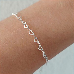 Pulseira de Prata Elos Corações