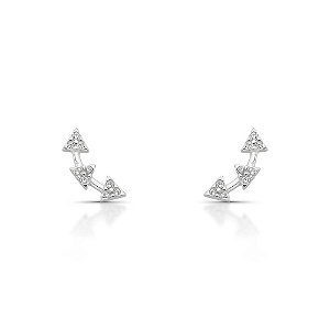 Brinco de Prata Estilo Ear Cuff Triângulos com Zircônias