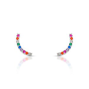 Brinco De Prata Estilo Ear Cuff Curvado com Zircônias