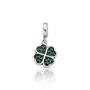 Berloque de Prata Trevo Zircônias Verde