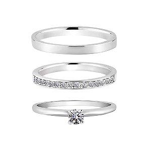 Par de Alianças em Prata 950 Polida Quadrada Meia Volta de Zircônias com Anel Solitário Cristal