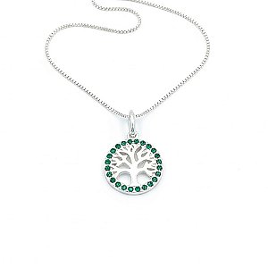 Colar de Prata Àrvore da Vida Cravejado Zircônias Verde Corrente Veneziana Tradicional V12