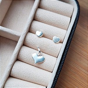 Conjunto de Prata Coração Liso Sem Corrente