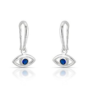 Brinco de Prata Gancho Olho Grego com Zirconia Azul