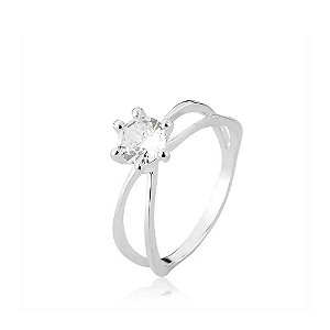 Anel de Prata Solitário Aro Duplo Zircônia 7mm